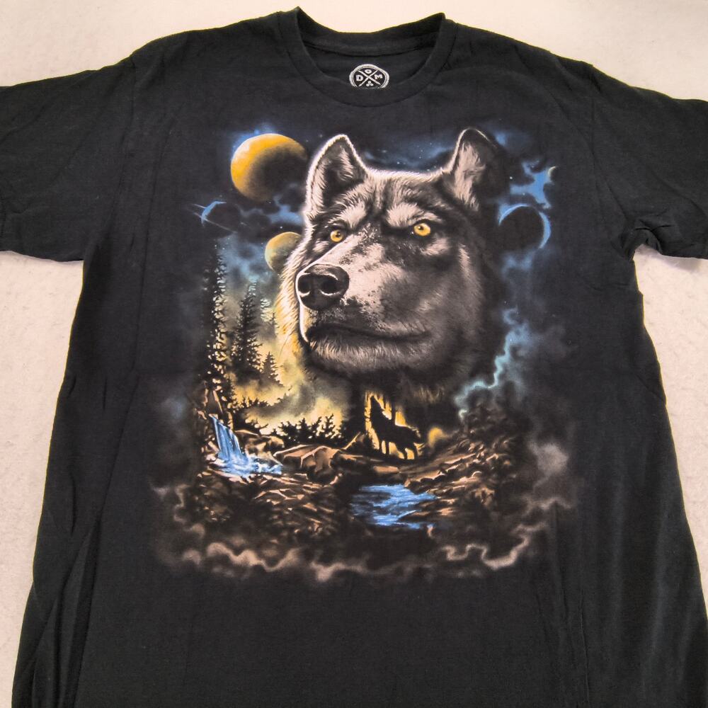 DOM Wolf Close Crew Neck Graphic Short Sleeve T Shirt Mens Size Medium M Black